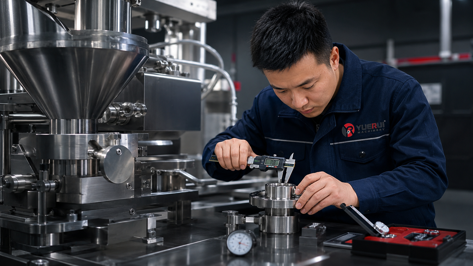 Yuerui Machinery technician performing final machine quality inspection