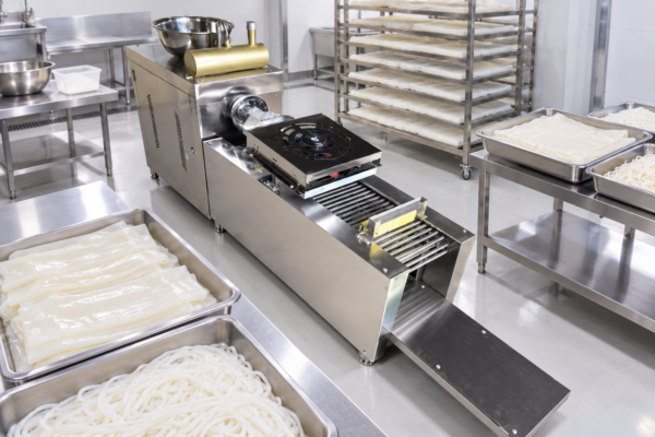 Multi-functional Cold Noodle Machine in a commercial processing environment Multi-functional Cold Noodle Machine in a commercial processing environment