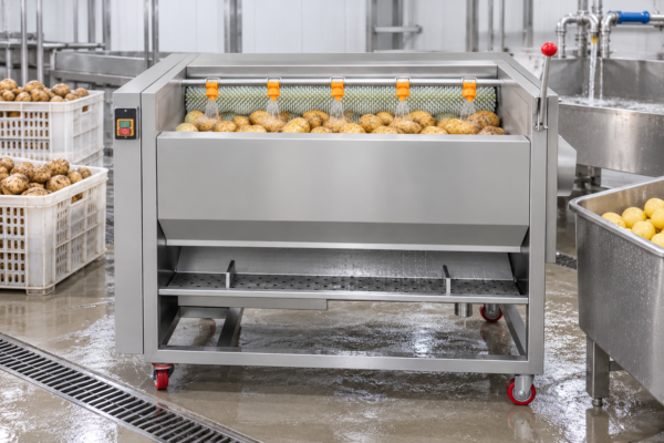 Potato Washing Machine in a commercial processing environment Potato Washing Machine in a commercial processing environment