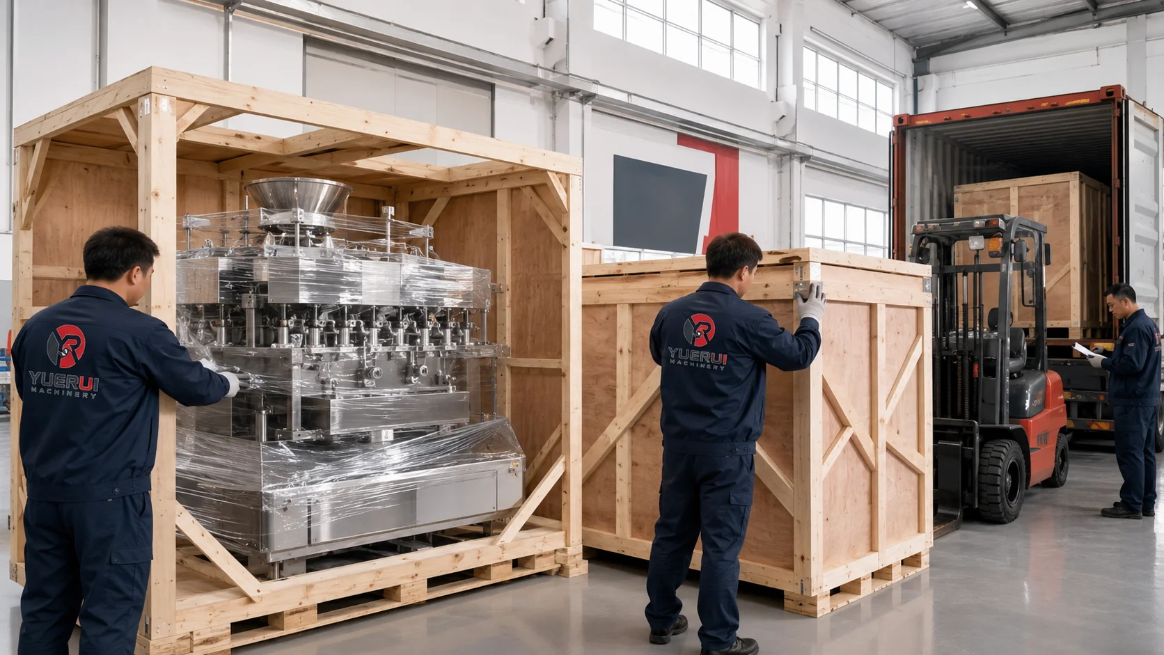 Food processing machinery export packaging and global shipping