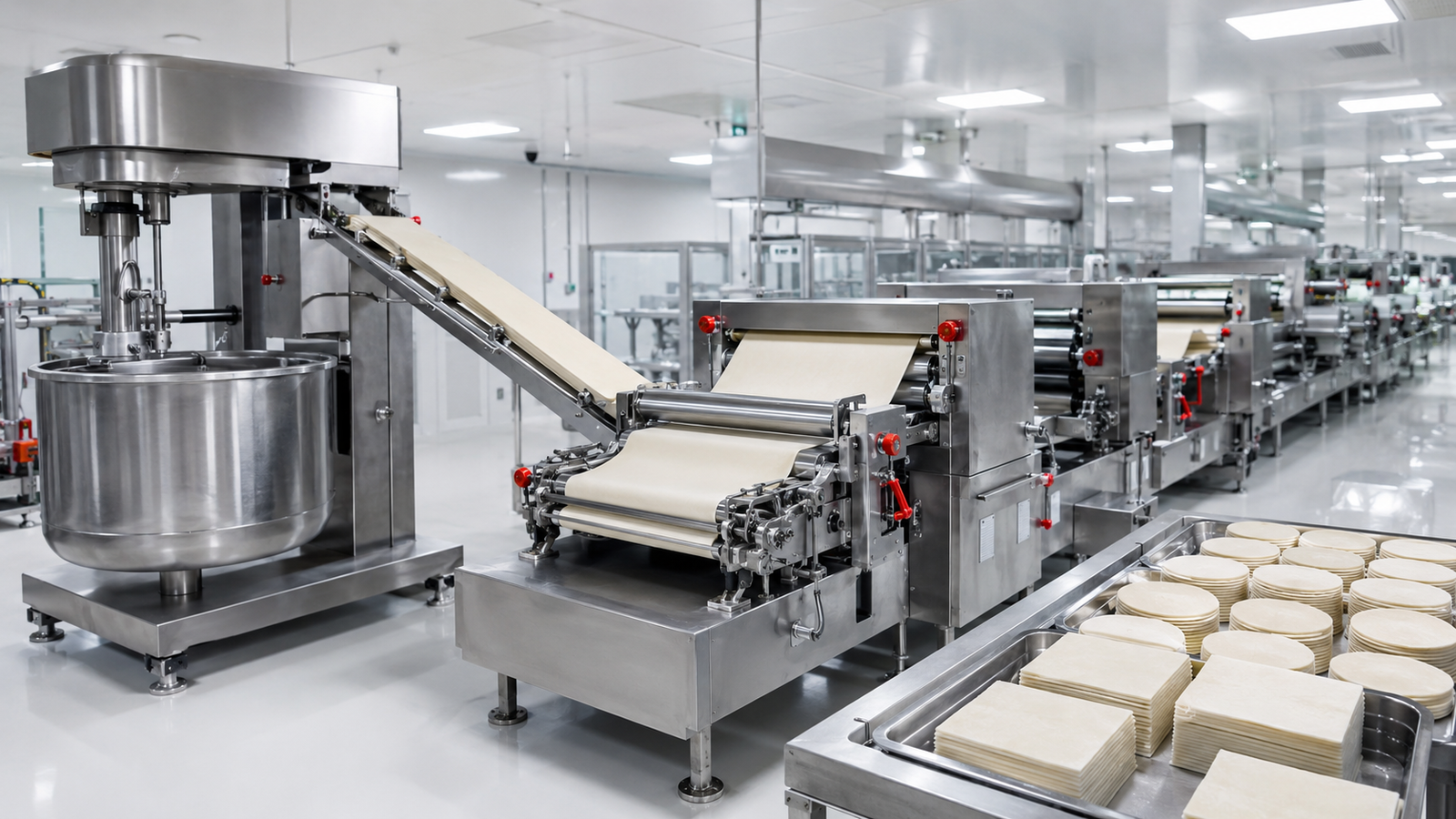Commercial dough sheeting and wrapper production machinery