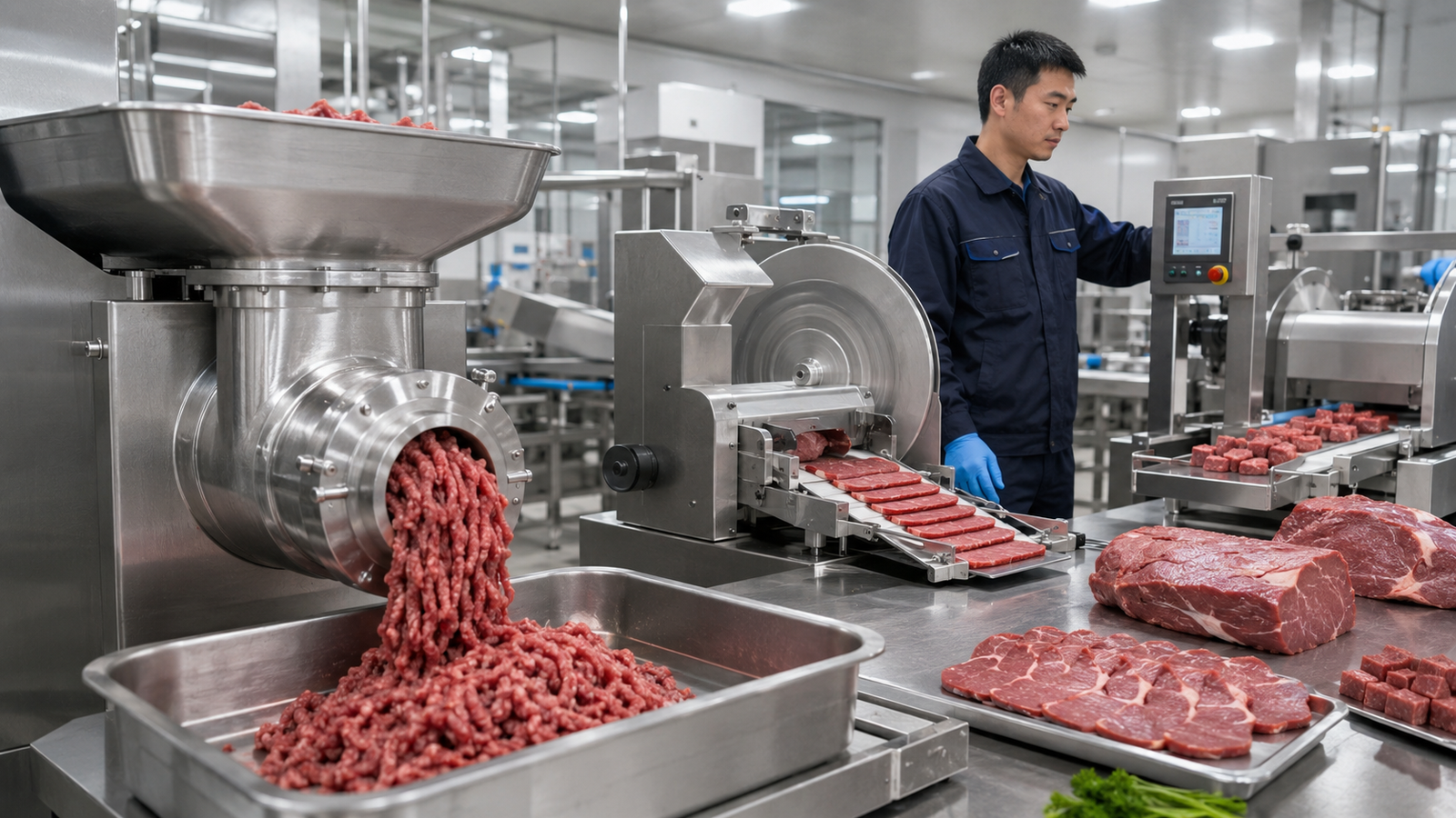 Meat cutting grinding slicing and preparation equipment