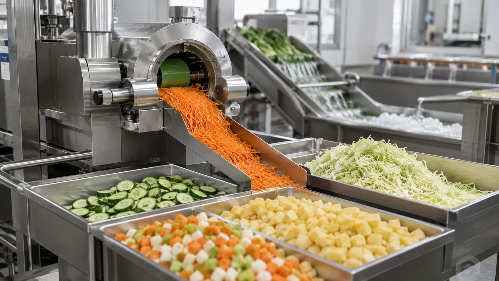 Vegetable cutting washing and preparation production line