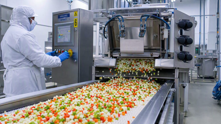 Vegetable Dicing Machine at a Brazilian Frozen Food Factory: 1500 kg/hour - Yuerui Machinery